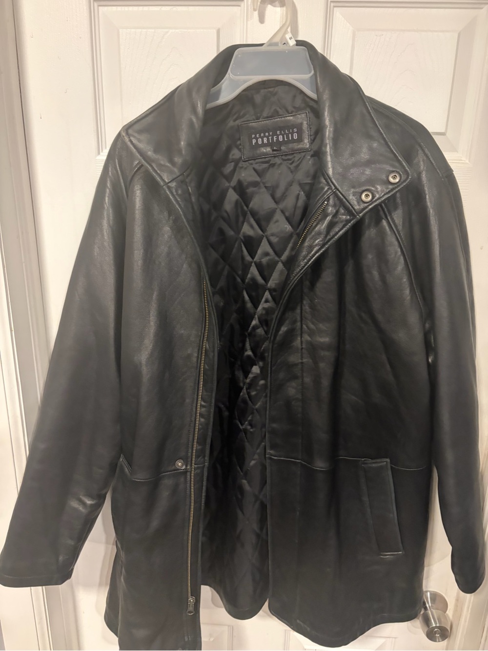 Perry Ellis Black Leather Field Jacket
